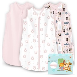 Cute Castle Baby Sleep Sack 0-6 Months - Lightweight 100% Cotton 2-Way Zipper TOG 0.5 Infant Wearable Blanket, Newborn Essentials Toddler Sleep Clothes, 3 Pack(Pink, Bear, Bear Claw)