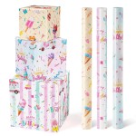 WERNNSAI Ice Cream Wrapping Paper Rolls - 3 Short Rolls Birthday Wrapping Paper Rolls Pink Ice Cream Gift Wrap Paper Kids Wrapping Paper Rolls Summer Wrapping Paper with Cut Lines 17 in x 10 ft