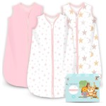 Cute Castle Baby Sleep Sack 6-12 Months - Lightweight 100% Cotton 2-Way Zipper TOG 0.5 Infant Wearable Blanket, Newborn Essentials Toddler Sleep Clothes, 3 Pack(Pink, Moon, Stars)