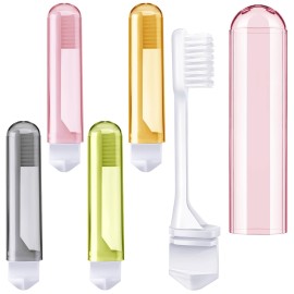 Patelai 4 Pcs Travel Toothbrush Set, Soft Bristle Mini Foldable Tooth Brush with Case, Individually Wrapped Small Portable Travel Size Toiletries Stuff for Camping (Mailard Color)