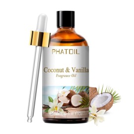 100ML/3.38fl.oz Coconut & Vanilla Fragrance Oils, PHATOIL Coconut & Vanilla Oil for Diffuser, Humidifier, Scented Oils for DIY Soap, Candle Making with Premium Glass Dropper