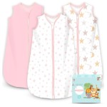 Cute Castle Baby Sleep Sack 0-6 Months - Lightweight 100% Cotton 2-Way Zipper TOG 0.5 Infant Wearable Blanket, Newborn Essentials Toddler Sleep Clothes, 3 Pack(Pink, Moon, Stars)