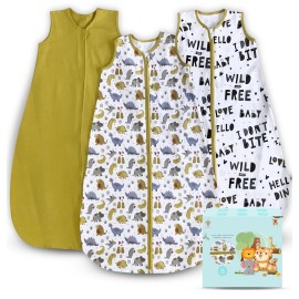 Cute Castle Baby Sleep Sack 0-6 Months - Lightweight 100% Cotton 2-Way Zipper TOG 0.5 Infant Wearable Blanket, Newborn Essentials Toddler Sleep Clothes, 3 Pack(Honey, Dinosaurs, Letters)