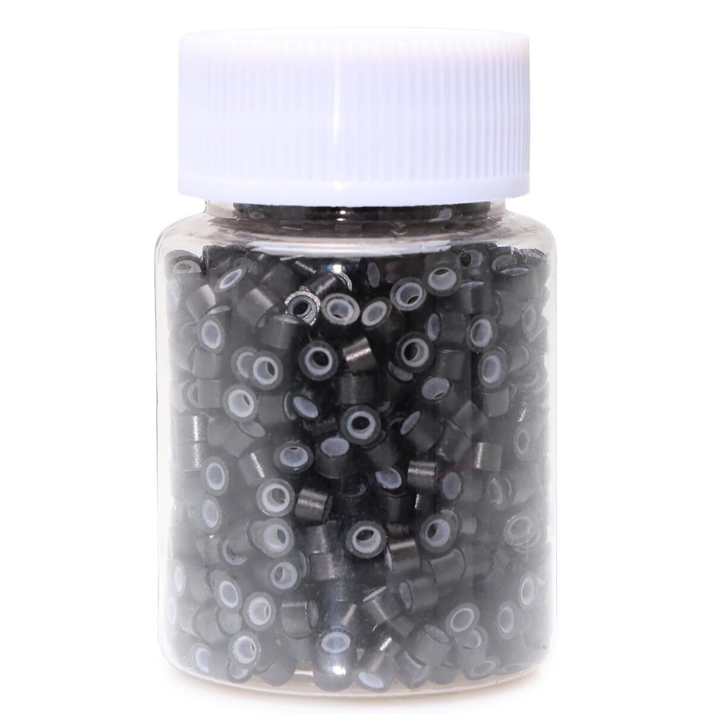 NIACONN 1000pcs 4 mm Tinsel Hair Extensions Beads, Silicone Lined Ring Micro Link I-tip Beads for Hair Extension - Black