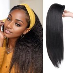 G&T Wig Yaki Straight Half Wig with Braided Hair Band Wear and Go Glueless Wig for Black Women Heat Resistant Synthetic Wigs for Daily Use (24 inch)