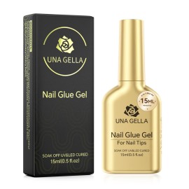 UNA GELLA 6 in 1 Gel Nail Glue for Clear Acrylic Nails Tips, 15ml UV Nail Glue Long Lasting Super Strong Brush for Base Coat, Clear Fake Nails, and Soft Gel Tips Lamp Curing Required