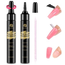 UNA GELLA Quick Removal Gel Nail Glue Remover for Press On Nails: Acrylic Nails Semi Solid Nail Glue Acetone-Free, Not for Gel Polish Base Coat Soak Off Remover Kit Drip Use, 12ml*2pcs