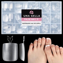 UNA GELLA Square Toe Nail Tips 216Pcs 15Sizes Full Cover Long Wider Toe Nail Tips Soft Gel Pre-etched Double Matte Fake Toe Nails Press Ons For Big Toe Nail Extensions Home DIY Nail Salon Soak Off