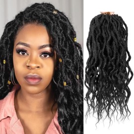 BEkjdiof Faux Locs Crochet Hair Pre-looped Short 6Packs 16Inch Goddess Locs Crochet Hair, Soft Curly Ends Dreadlocks Faux Crochet Locs Synthetic Braids Extensions 72strands(16\'\', 1B)