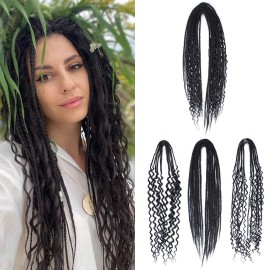 Sangtok Double Ended 3 in 1 Dreadlock Extensions, 24 inch 15pcs Black Mixed Dreads Extensions Set DE Dreads with Curly Dreadlocks for White Women