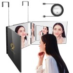 GLDDAO LED 3 Way Mirror to See Back of Head 360 Mirror for Women for Braiding Hair Telescoping Hooks Anti-Fog HD Glass Three Way for Self Hair Cutting Makeup Trifold