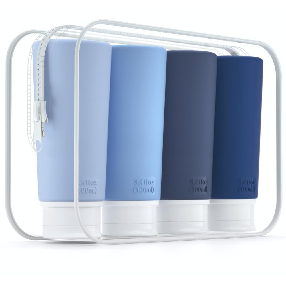 Valourgo Travel Bottles for Toiletries, Tsa Approved 3.4oz Portable Travel Bottles, BPA Free Leak Proof Travel Tubes Refillable Travel Accessories, Travel Accessories with Clear Toiletry Bag, Blue