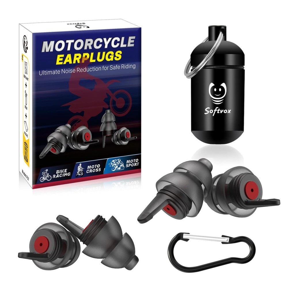 Motorcycle Ear Plugs 2Pairs, Wind Noise Reduction & Prevent Hearing Damage, Comfort Reusable Earplugs for Motorsports, Touring, Racing, Riding, 2 Sizes Fit All Ear-Canal, 25dB Noise-Reduction Earbuds