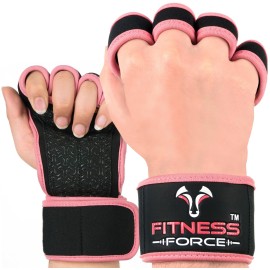 FITNESS FORCE Ventilated Weightlifting Gloves Workout Gloves for Men & Women with Built-in Wrist Wraps Fingerless Gym Gloves for Men Perfect for Exercise Fitness, Weight Lifting, Cross Training