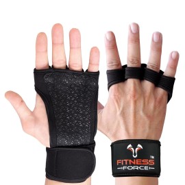 FITNESS FORCE Ventilated Weightlifting Gloves Workout Gloves for Men & Women with Built-in Wrist Wraps Fingerless Gym Gloves for Men Perfect for Exercise Fitness, Weight Lifting, Cross Training