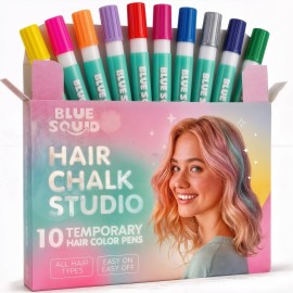 Blue Squid Hair Chalk for Girls Pens - 10 Vibrant Temporary Hair Color for Kids - Ideal Christmas, Birthday Gifts for Girls & Teens - Kid Safe, Washable Hair Dye for Ages 6 7 8 9 10 11 12
