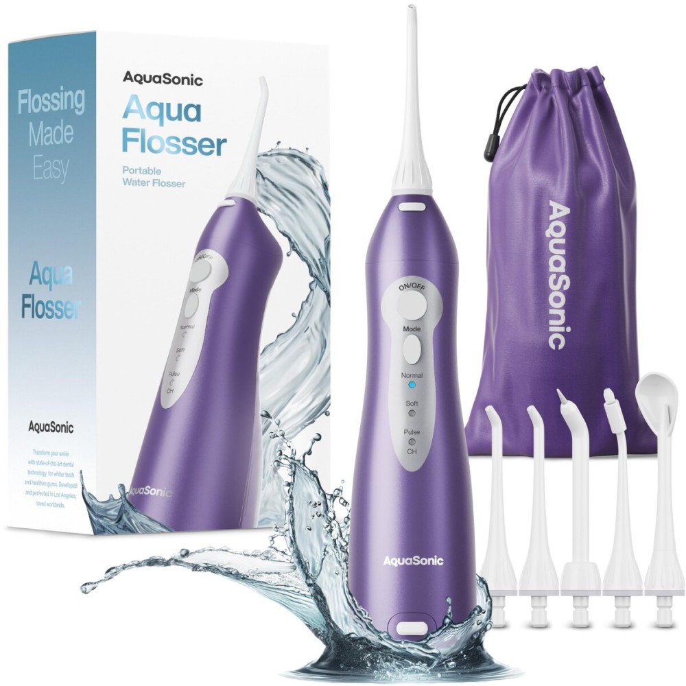 AquaSonic Water Flosser - Cordless Rechargeable Water Flossers for Teeth Cleaning - Waterproof Aqua Flosser, Portable Oral Irrigator for Dental Cleaning with 5 Jet Tips - Braces Home Travel