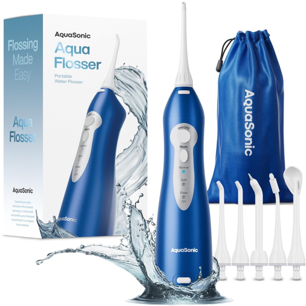 AquaSonic Water Flosser - Cordless Rechargeable Water Flossers for Teeth Cleaning - Waterproof Aqua Flosser, Portable Oral Irrigator for Dental Cleaning with 5 Jet Tips - Braces Home Travel