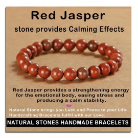 AD Beads Handmade Gemstone Stretch Elastic Bracelet Crystal Healing Reiki Nature\'s Beauty and Spiritual Essence Unisex (8mm, Red Jasper)