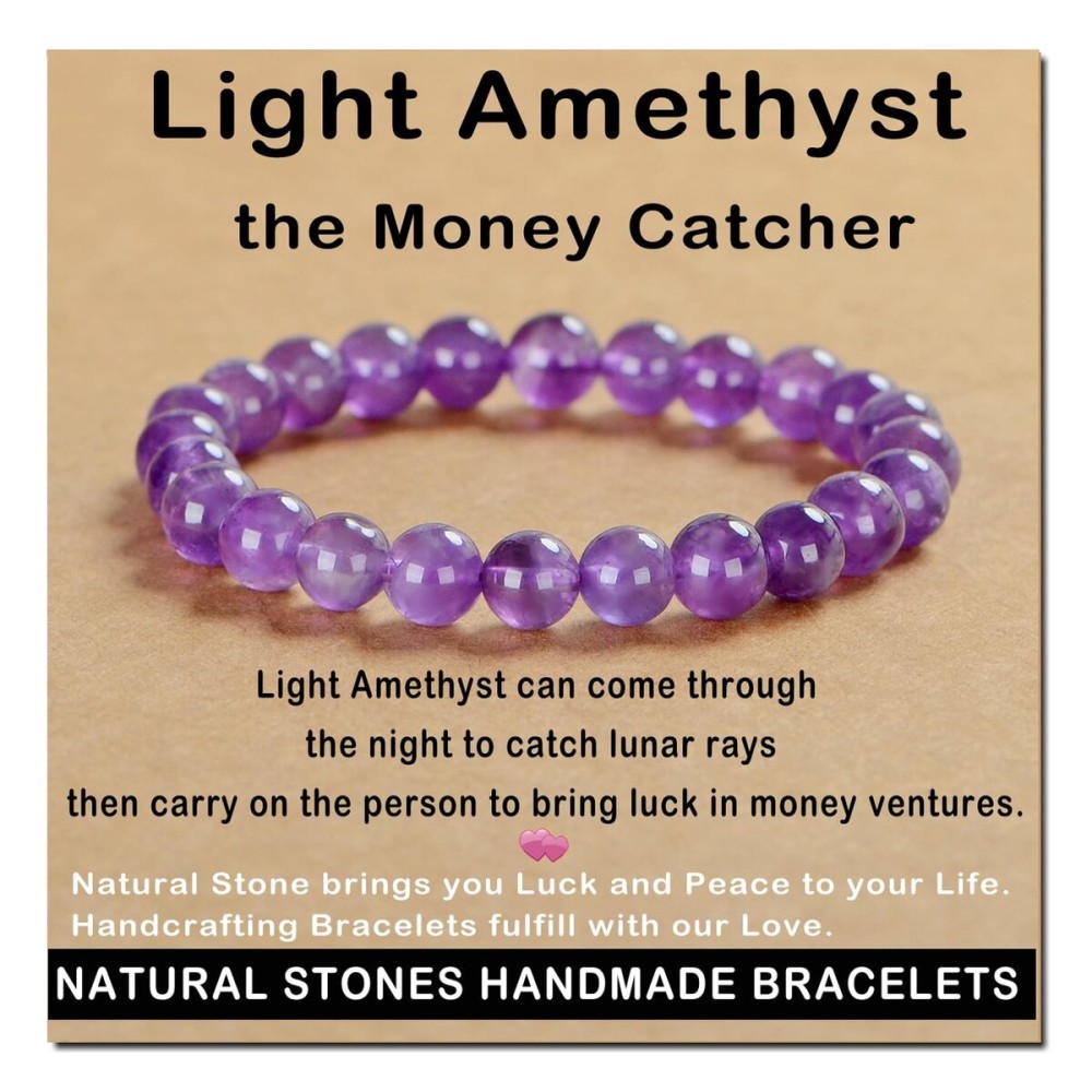 AD Beads Handmade Gemstone Stretch Elastic Bracelet Crystal Healing Reiki Nature\'s Beauty and Spiritual Essence Unisex (8mm, Purple Amethyst)