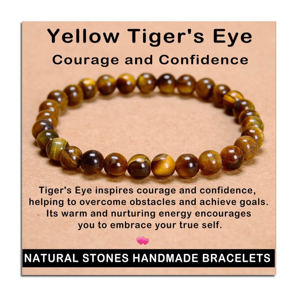 AD Beads Handmade Gemstone Stretch Elastic Bracelet Crystal Healing Reiki Nature\'s Beauty and Spiritual Essence Unisex (6mm, Yellow Tiger\'s Eye)