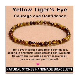 AD Beads Handmade Gemstone Stretch Elastic Bracelet Crystal Healing Reiki Nature\'s Beauty and Spiritual Essence Unisex (4mm, Yellow Tiger\'s Eye)