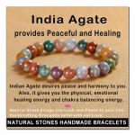 AD Beads Handmade Gemstone Stretch Elastic Bracelet Crystal Healing Reiki Nature\'s Beauty and Spiritual Essence Unisex (8mm, Indian Agate)