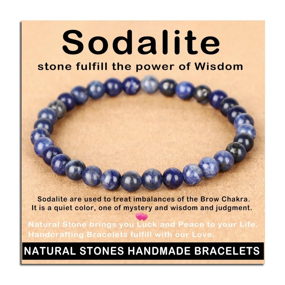 AD Beads Handmade Gemstone Stretch Elastic Bracelet Crystal Healing Reiki Nature\'s Beauty and Spiritual Essence Unisex (6mm, Blue Sodalite)