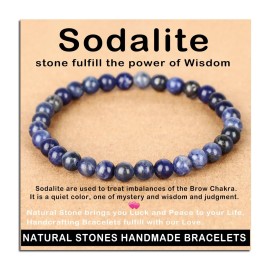 AD Beads Handmade Gemstone Stretch Elastic Bracelet Crystal Healing Reiki Nature\'s Beauty and Spiritual Essence Unisex (6mm, Blue Sodalite)