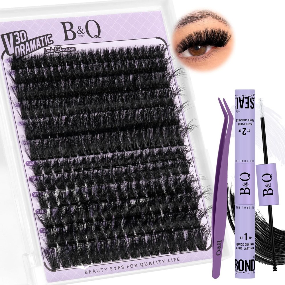 B&Qaugen Lash Clusters Kit 216PCS Lash Extension Kit 3D Eyelash Extension Kit 80D+100D 10-18 Mixed Wispy DIY Lash Extension Kit Voluem Thick Waterproof Lash Clusters Kit80D+100D-D-10-18MIX
