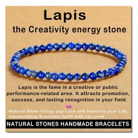 AD Beads Handmade Gemstone Stretch Elastic Bracelet Crystal Healing Reiki Nature\'s Beauty and Spiritual Essence Unisex (4mm, Lapis Lazuli)