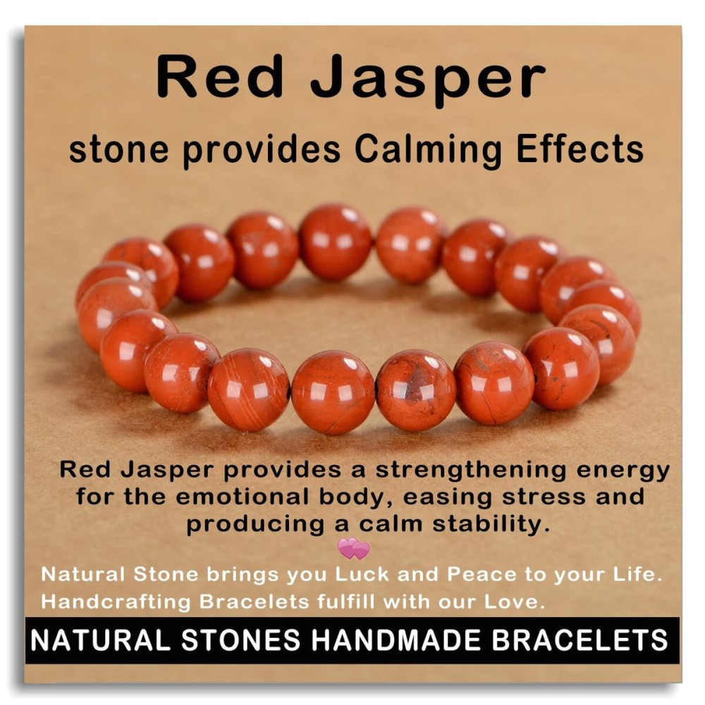 AD Beads Handmade Gemstone Stretch Elastic Bracelet Crystal Healing Reiki Nature\'s Beauty and Spiritual Essence Unisex (10mm, Red Jasper)