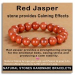 AD Beads Handmade Gemstone Stretch Elastic Bracelet Crystal Healing Reiki Nature\'s Beauty and Spiritual Essence Unisex (10mm, Red Jasper)