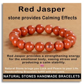 AD Beads Handmade Gemstone Stretch Elastic Bracelet Crystal Healing Reiki Nature\'s Beauty and Spiritual Essence Unisex (10mm, Red Jasper)