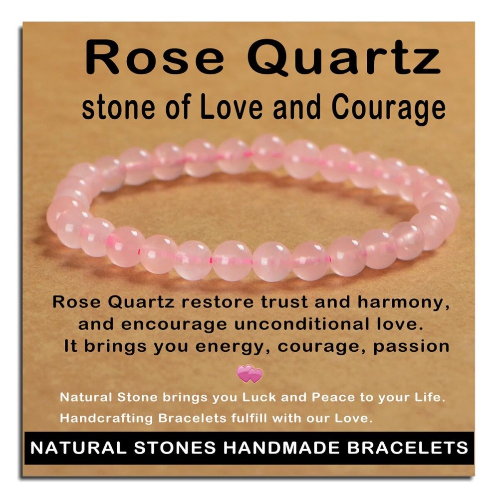AD Beads Handmade Gemstone Stretch Elastic Bracelet Crystal Healing Reiki Nature\'s Beauty and Spiritual Essence Unisex (6mm, Rose Quartz)
