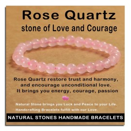 AD Beads Handmade Gemstone Stretch Elastic Bracelet Crystal Healing Reiki Nature\'s Beauty and Spiritual Essence Unisex (6mm, Rose Quartz)