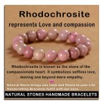 AD Beads Handmade Gemstone Stretch Elastic Bracelet Crystal Healing Reiki Nature\'s Beauty and Spiritual Essence Unisex (10mm, Rhodochrosite)