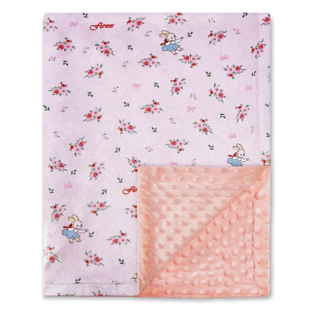 QSTEHEML Baby Blankets for Girls,Super Soft Nursery Minky Blanket Unisex, Baby Gifts Double Layer with Dotted Backing,Infant Blanket for Crib Stroller(Pink Flower30*40in)