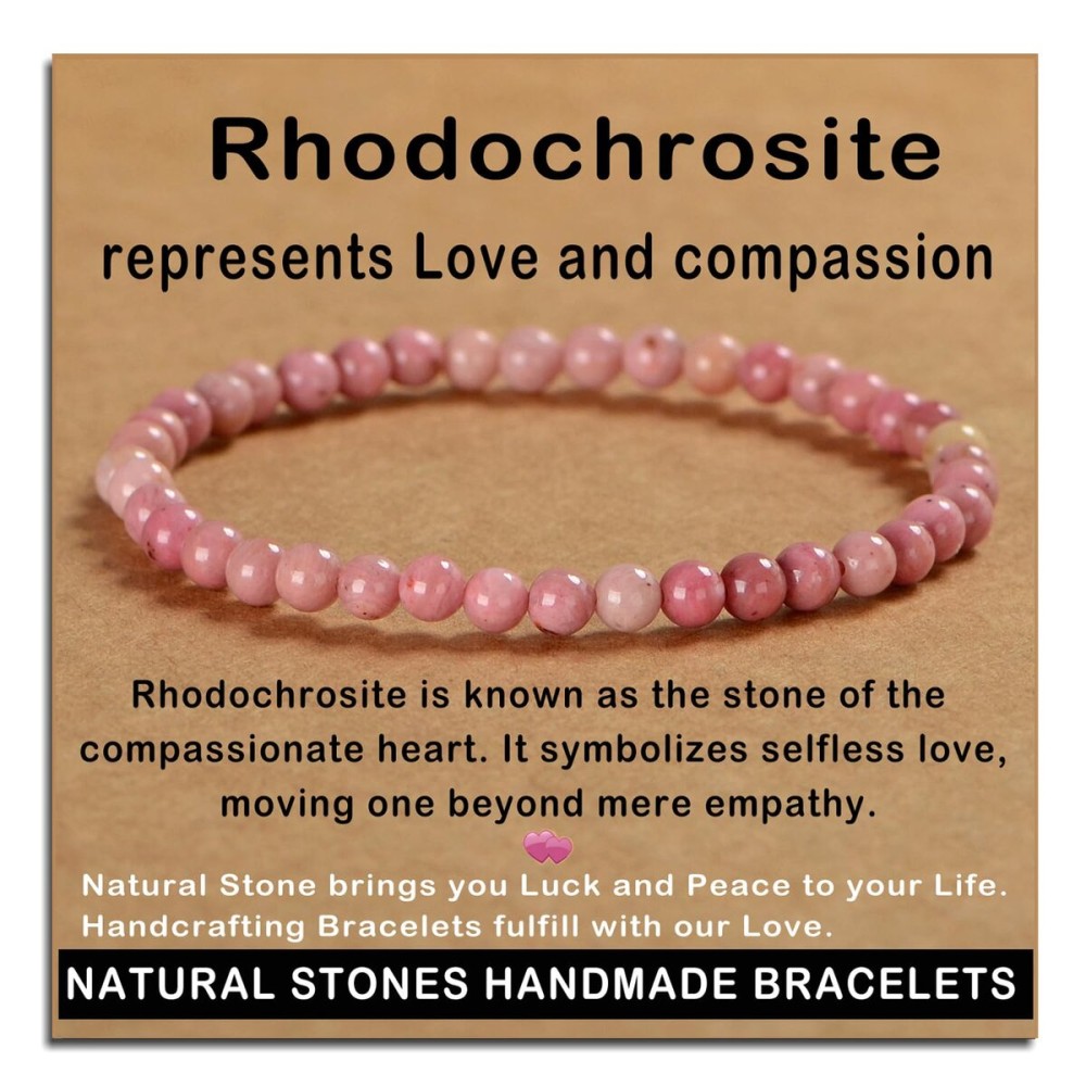 AD Beads Handmade Gemstone Stretch Elastic Bracelet Crystal Healing Reiki Nature\'s Beauty and Spiritual Essence Unisex (4mm, Rhodochrosite)
