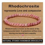 AD Beads Handmade Gemstone Stretch Elastic Bracelet Crystal Healing Reiki Nature\'s Beauty and Spiritual Essence Unisex (4mm, Rhodochrosite)