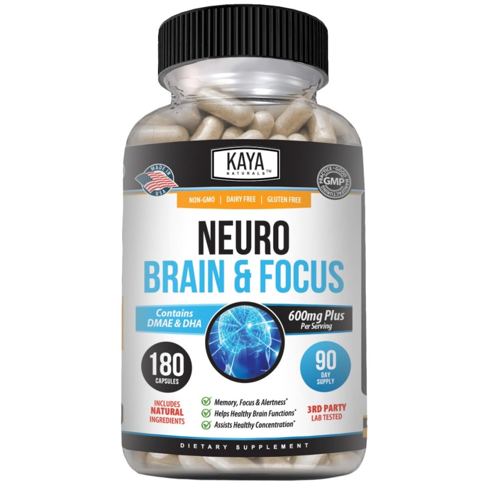 Kaya Naturals - Neuro Brain for Memory & Focus - Nootropic Energy Capsule - Nootropic Brain Support Supplement - Focus & Concentration & Learning Accuracy - Cognitive Function - 180 Count