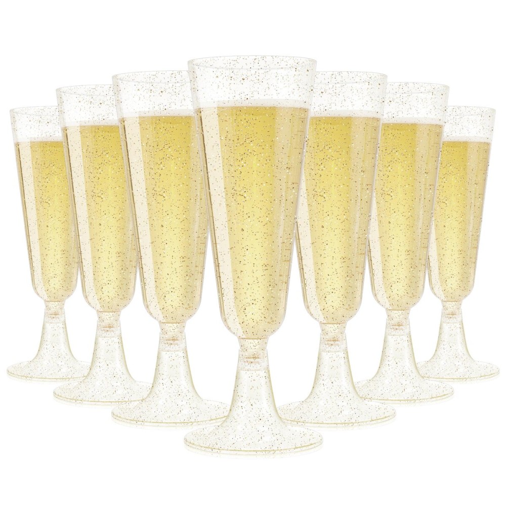 SUREHOME Champagne Flutes Plastic 40 Pcs Gold Glitter Champagne Glasses Disposable Mimosa Glasses Sparkle Clear Acrylic Wedding Toasting Cocktail Cups Bulk for Bridal Shower Birthday Party Supplies