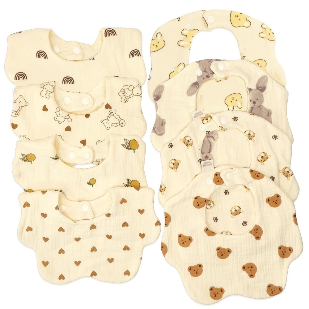DOSMINE Muslin Baby Bibs for Drooling and Teething Newborn Drool Bibs for Baby Girl Boy (Beige)