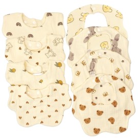 DOSMINE Muslin Baby Bibs for Drooling and Teething Newborn Drool Bibs for Baby Girl Boy (Beige)