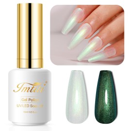 Imtiti Pearl Gel Nail Polish, 0.5 Fl Oz Green Transparent Shell Shimmer Nail Gel Polish Mermaid Nail Drawing Gel Polish Iridescent Pearlescent Spring Summer Nail Polish Soak Off Led UV