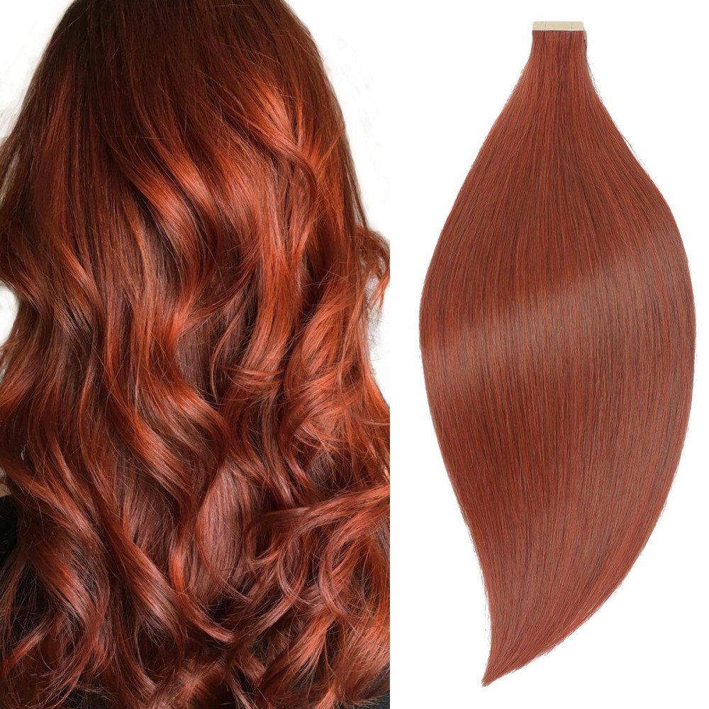 Copper 20 Inch Human Hair Extensions Tape in, 10pcs Straight 100% Remy Human Hair Seamless Tape in Hair Extensions(350, 20 Inch)