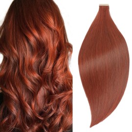 Copper 20 Inch Human Hair Extensions Tape in, 10pcs Straight 100% Remy Human Hair Seamless Tape in Hair Extensions(350, 20 Inch)