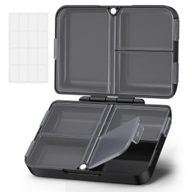 AUVON Daily Pill Organizer Fit with Your Purse or Pocket, Compact Travel Pill Box Case with Slim Folding Design and Long-Lasting Hinges to Hold Vitamin, Fish Oil, Supplement or Jewelry(Black)