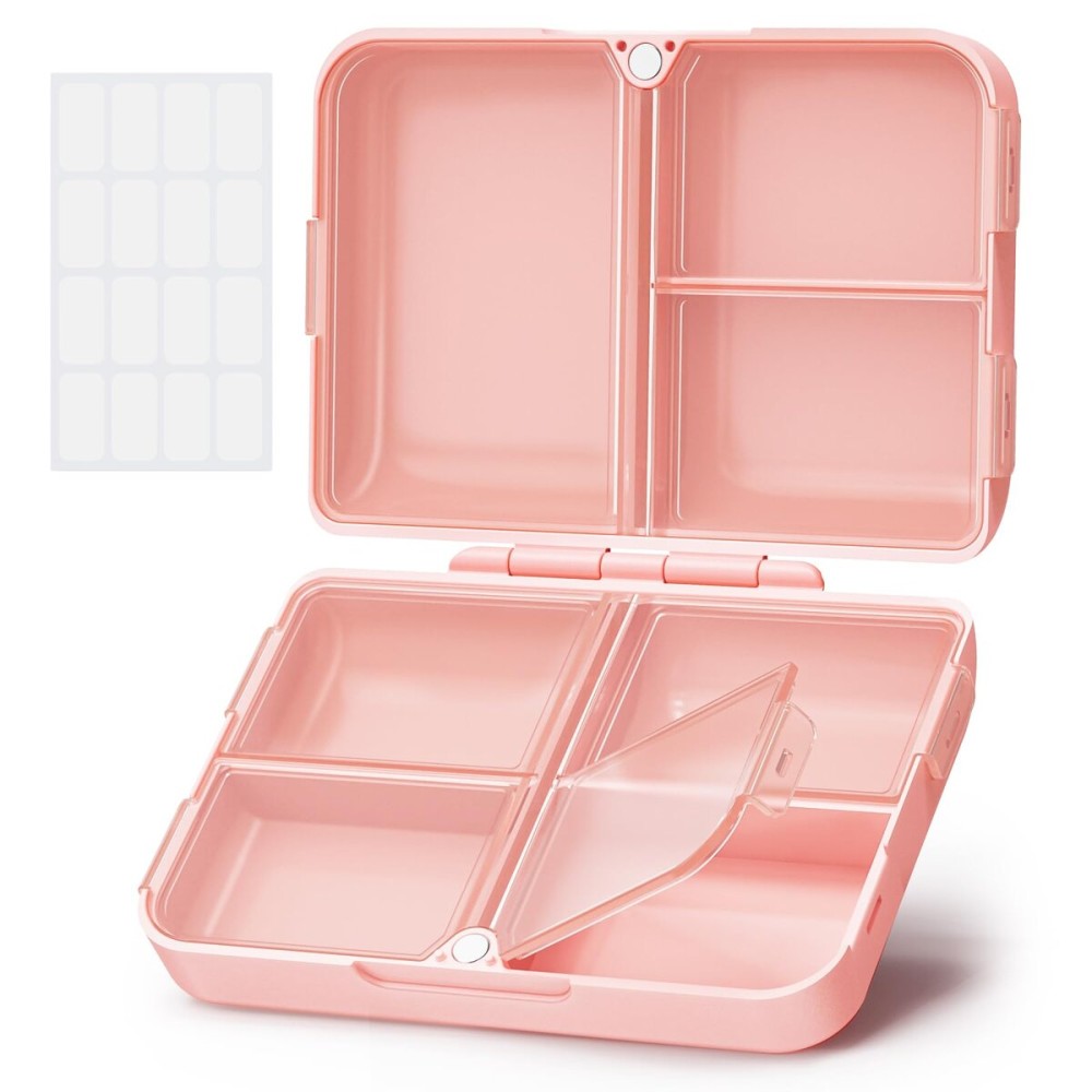 AUVON Daily Pill Organizer Fit with Your Purse or Pocket, Compact Travel Pill Box Case with Slim Folding Design and Long-Lasting Hinges to Hold Vitamin, Fish Oil, Supplement or Jewelry(Pink)