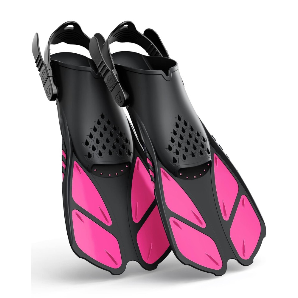 Greatever Snorkel Fins Adjustable Buckles Open Heel Swim Flippers Travel Size Short Swim Fins for Snorkeling Diving Swimming Adult Men Womens